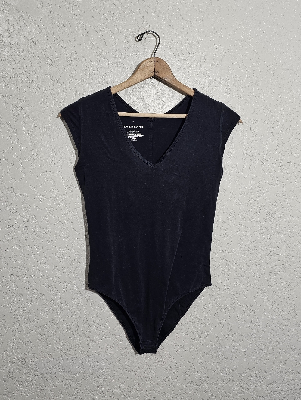 Everlane Solid Black Cotton Blend Short Sleeve Bodysuit